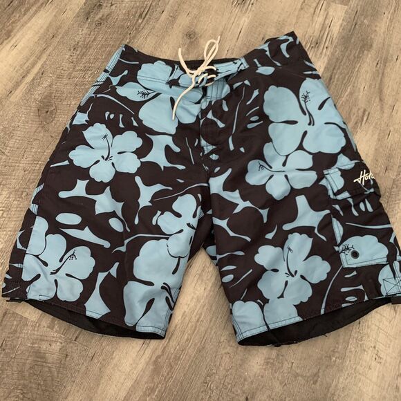 Hollister Reversible Board Shorts Swim Trunks Size 30 Blue Floral Print / Solid - Picture 1 of 7